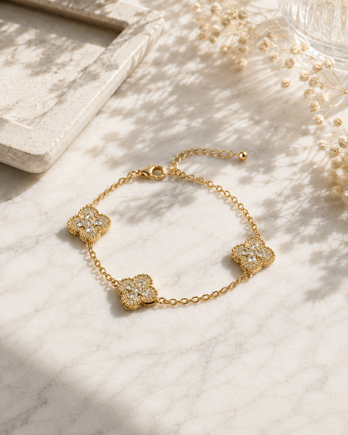 Gold-Toned Clover Charm Bracelet