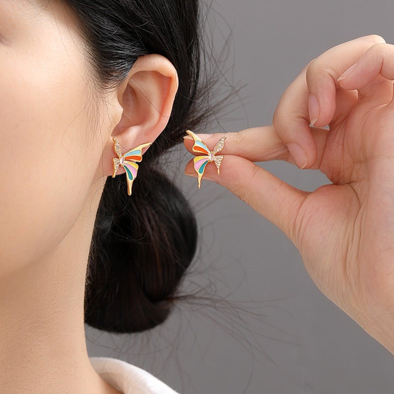 Women's Zircon Butterfly Earrings with 925 Silver Posts
