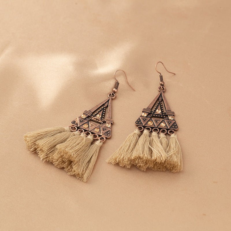 Women's Khaki Tassel Geometric Earrings