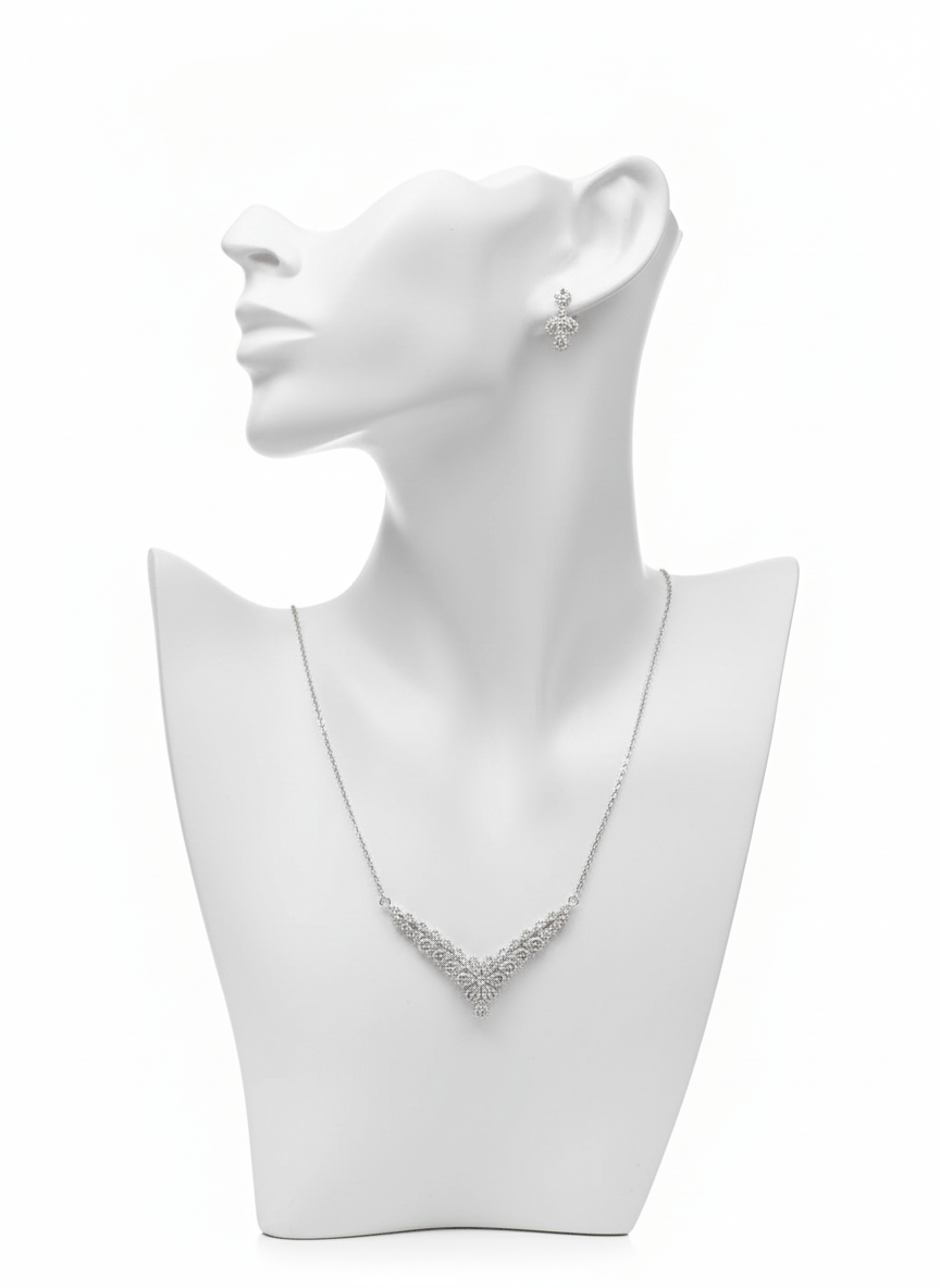 Crystal Leaf Necklace and Stud Earrings Set