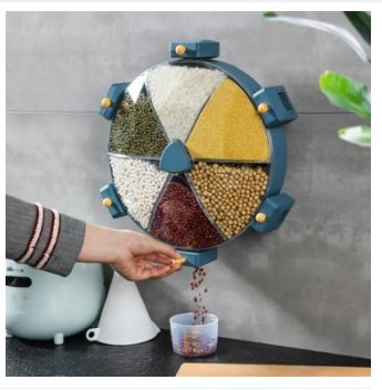 Rotating Wall-Mounted Grain Dispenser with 6 Compartments