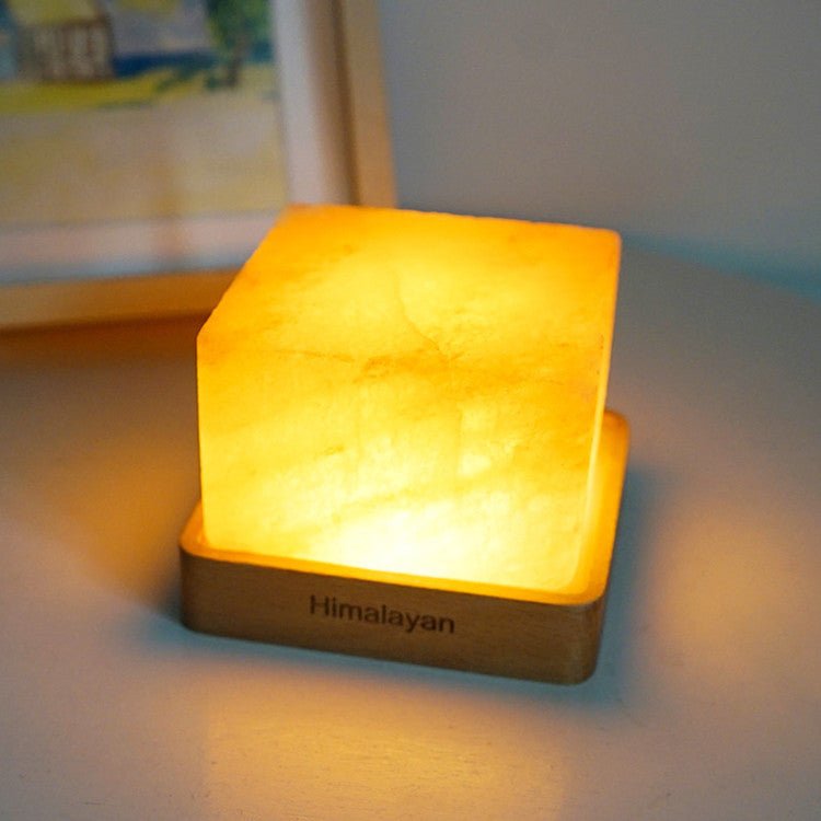 Himalayan Salt LED Lamp with Square Wooden Base