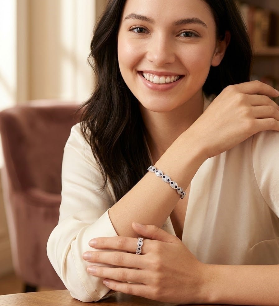 Oval Crystal Bangle and Ring Set