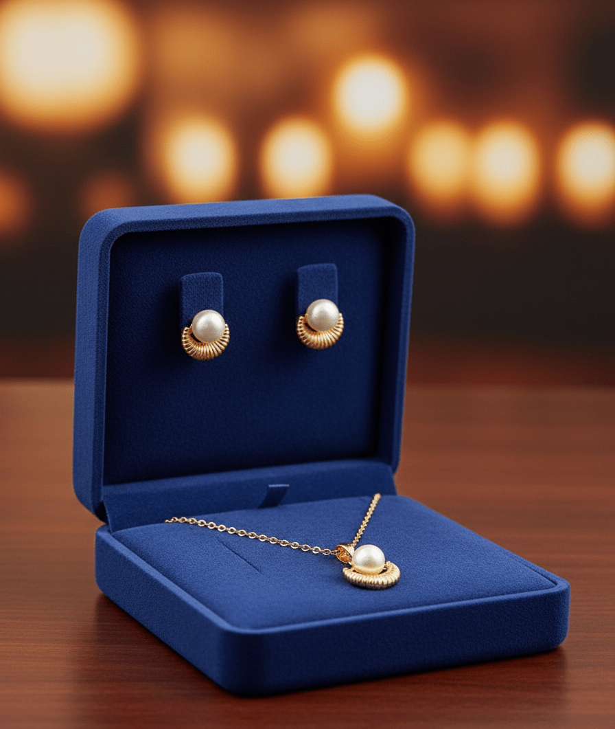 Gold-Tone Pearl-Like Arc Necklace and Earring Set