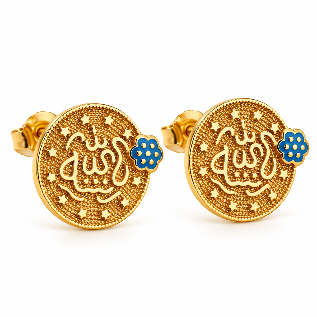 Gold-Tone Arabic Calligraphy Stud Earrings