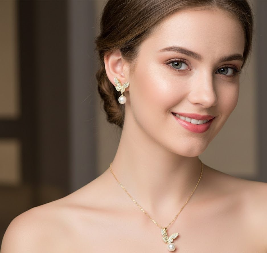 Butterfly & Pearl Drop Set