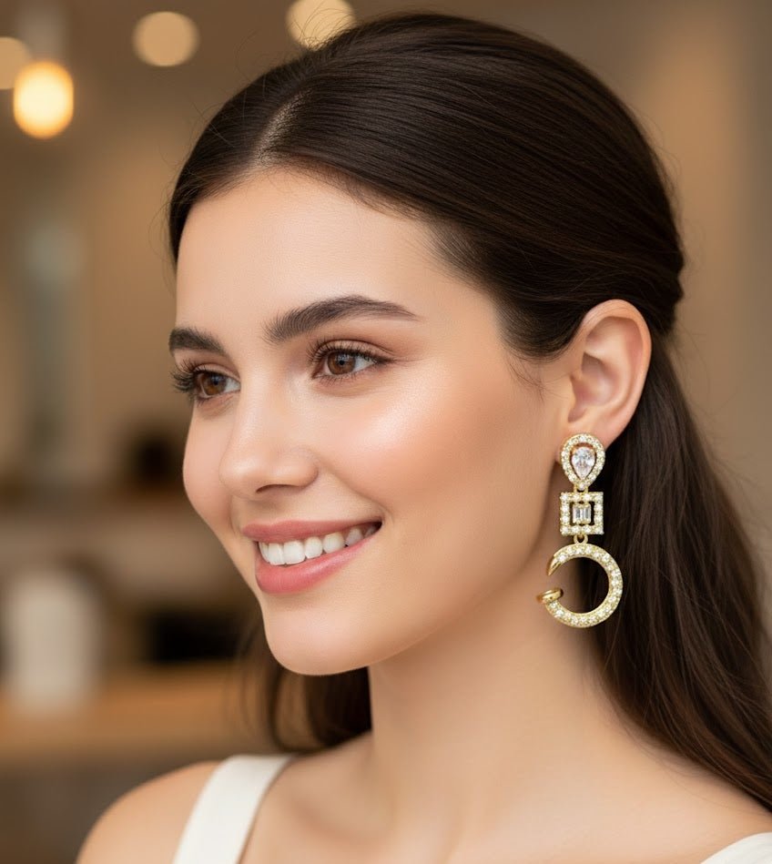 Geometric Cubic Zirconia Drop Earrings