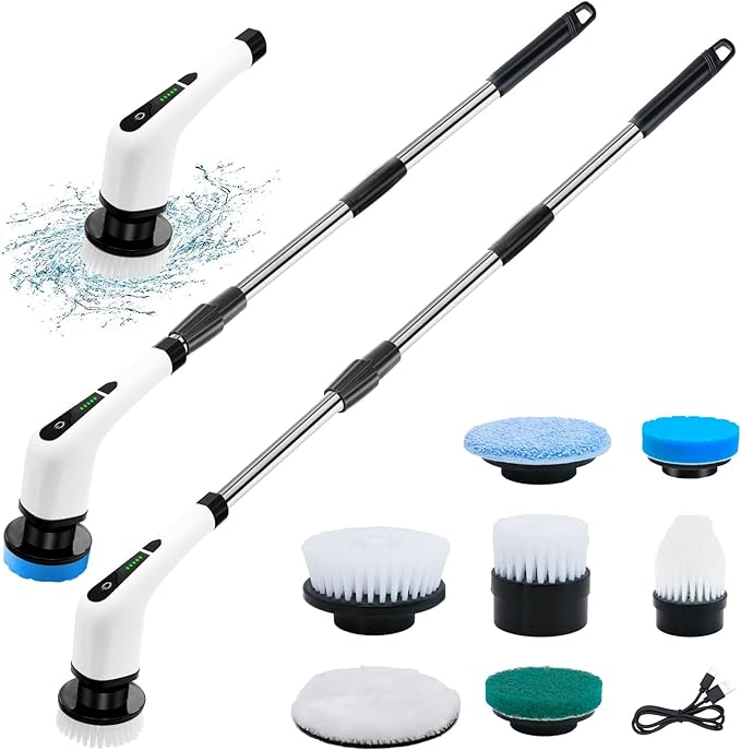 Extendable Electric Cleaning Brush with Multiple Heads