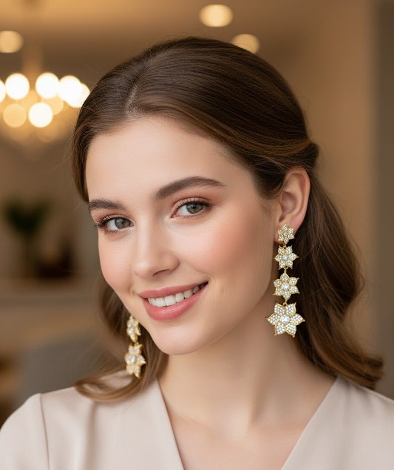 Floral Cascade Cubic Zircon Drop Earrings