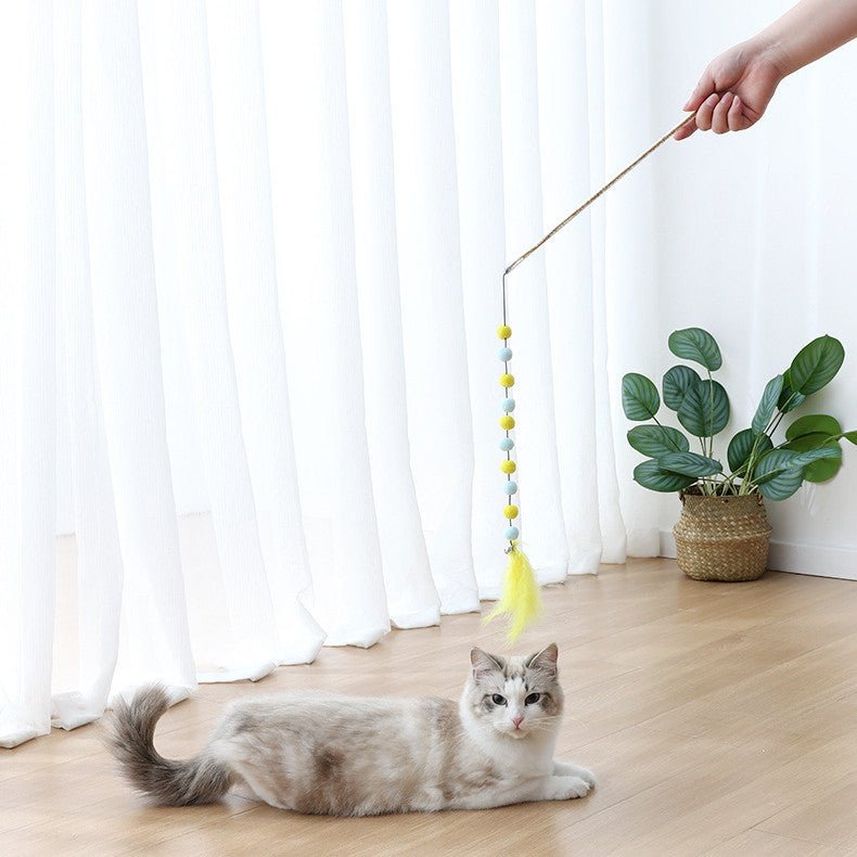 Plush Ball and Feather Cat Teaser Stick