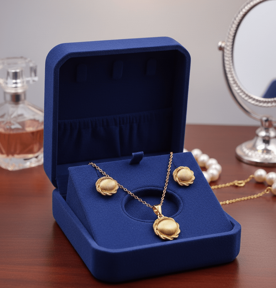 Gold-Tone Textured Medallion Necklace and Earring Set