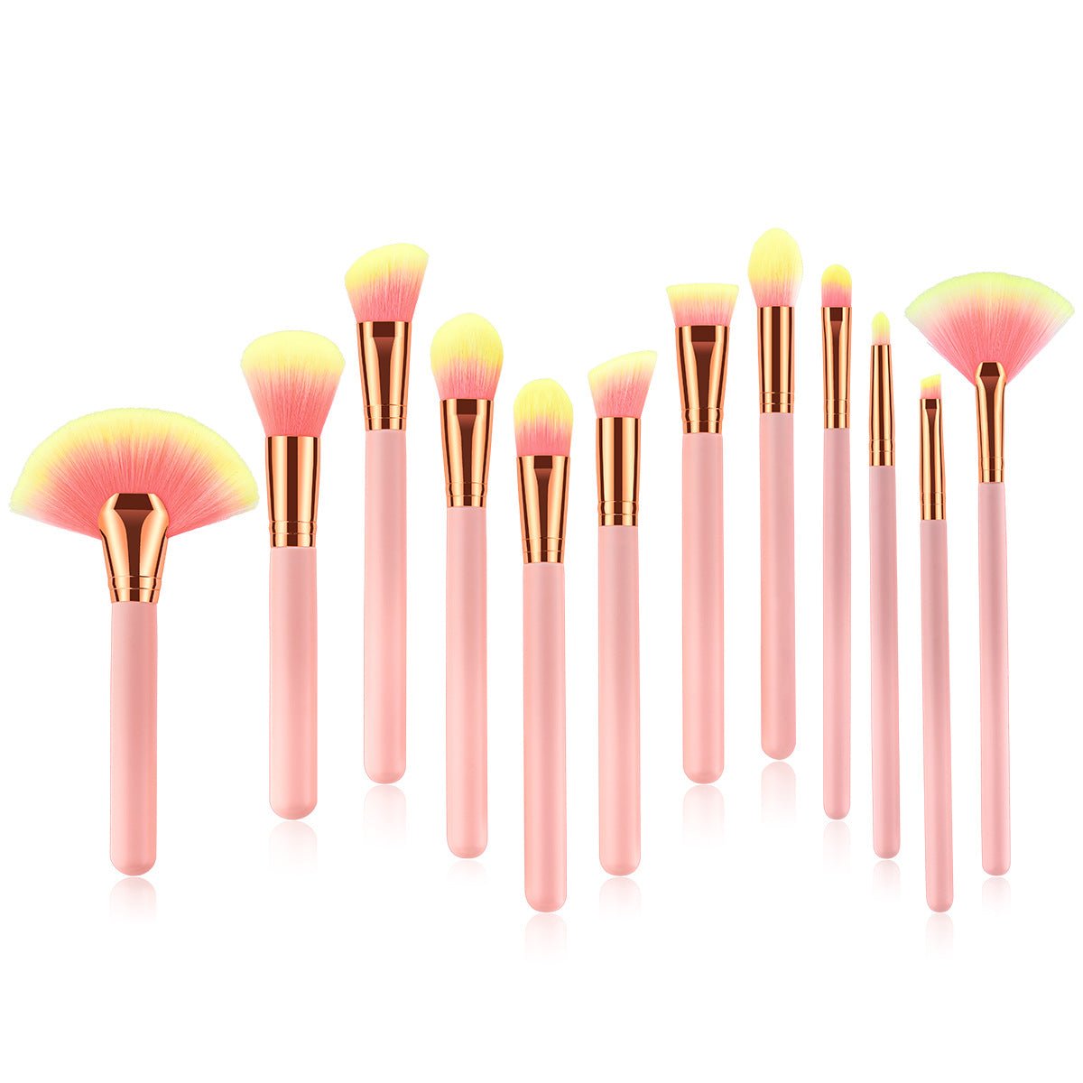 Pink 10-Piece Makeup Brush Set with Wooden Handles