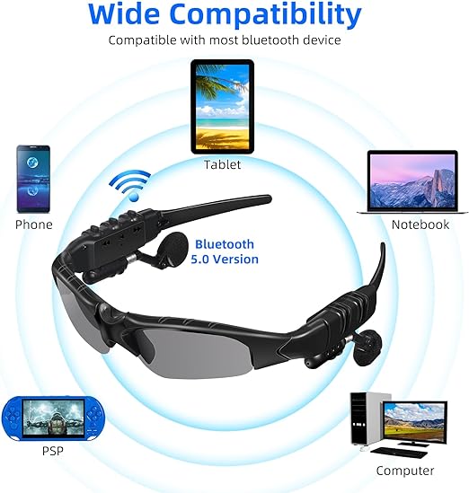 Bluetooth 5.0 Sunglasses with Adjustable Earphones