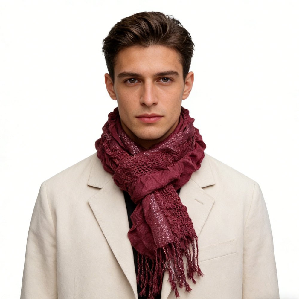 Magenta Metallic Crinkle Scarves, 2 Pieces