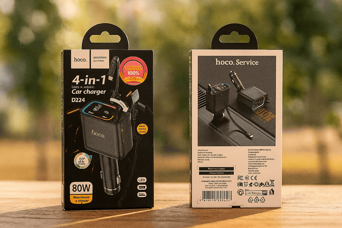 80W 4-in-1 Car Charger with Retractable Cables