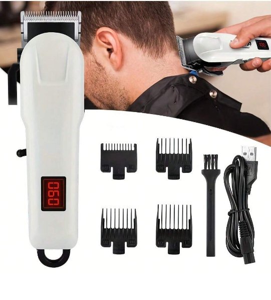 Rechargeable Hair Trimmer with LED Display and 4 Guide Combs