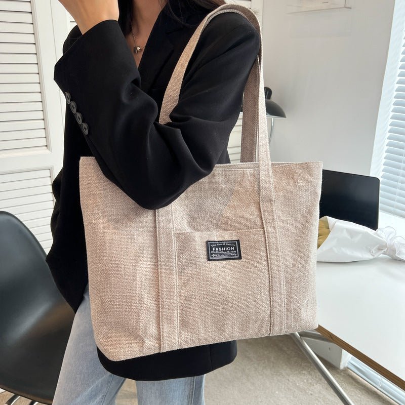 Canvas Shopping Bag with Letter Print