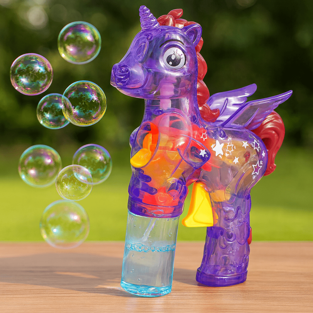 Manual Unicorn Bubble Blower with Two Solution Bottles