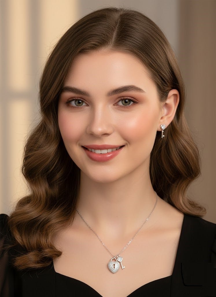 Heart Lock & Key Cubic Zirconia Jewelry Set