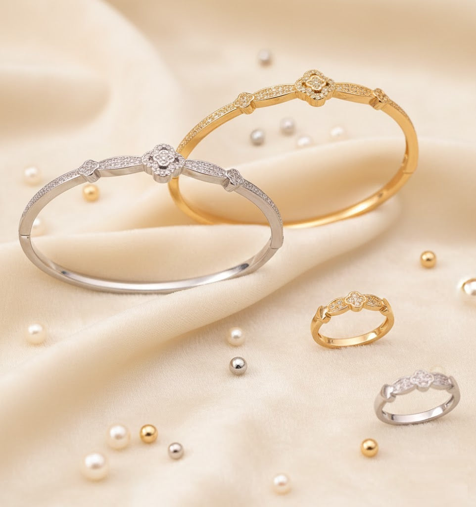 Floral Crystal Bangle and Ring Set