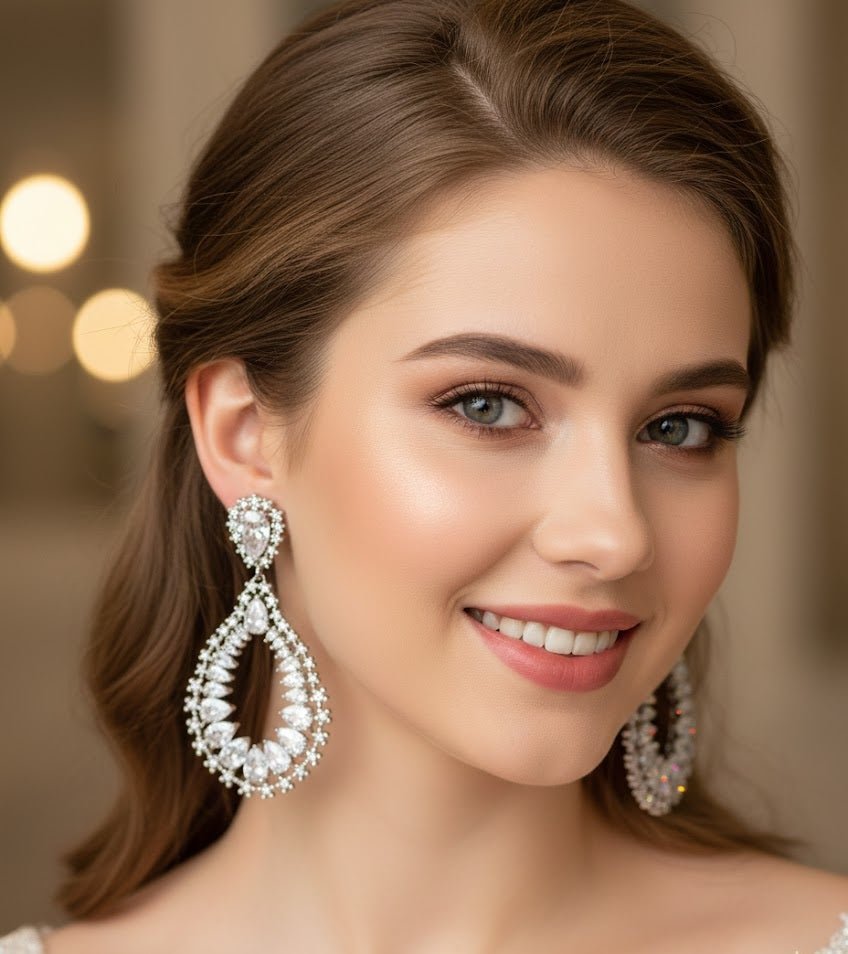 Teardrop Halo Cubic Zircon Dangle Earrings