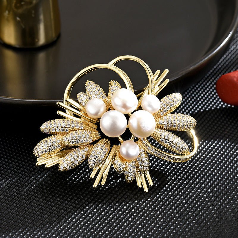 Gold-Tone Floral Alloy Brooch