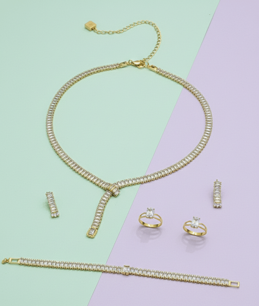 Gold-Tone Baguette Lariat Jewelry Set