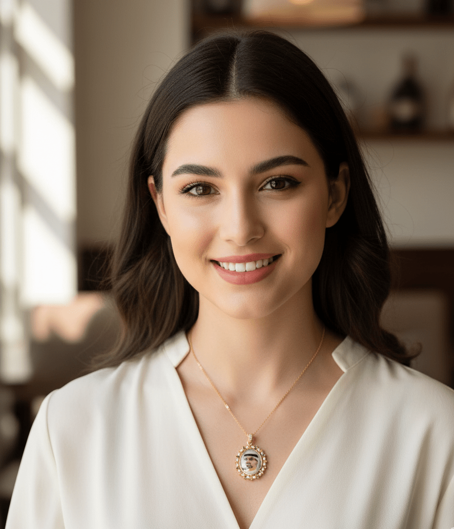 Oval Custom Photo Necklace with Silver-Tone Stone Border